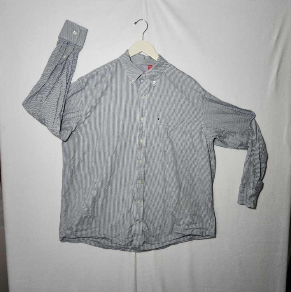 Izod Mens Dress Shirt Blue White Striped Long Sleeve Button Up Size XL